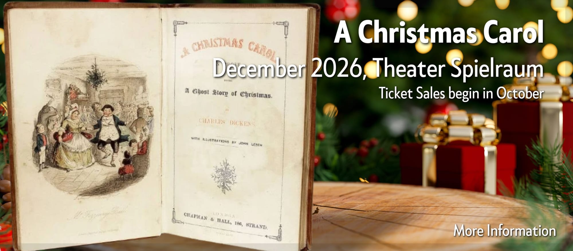 Click for more information about "A Christmas Carol" (December 2026) at Theatre Spielraum. Ticket sales begin in October
